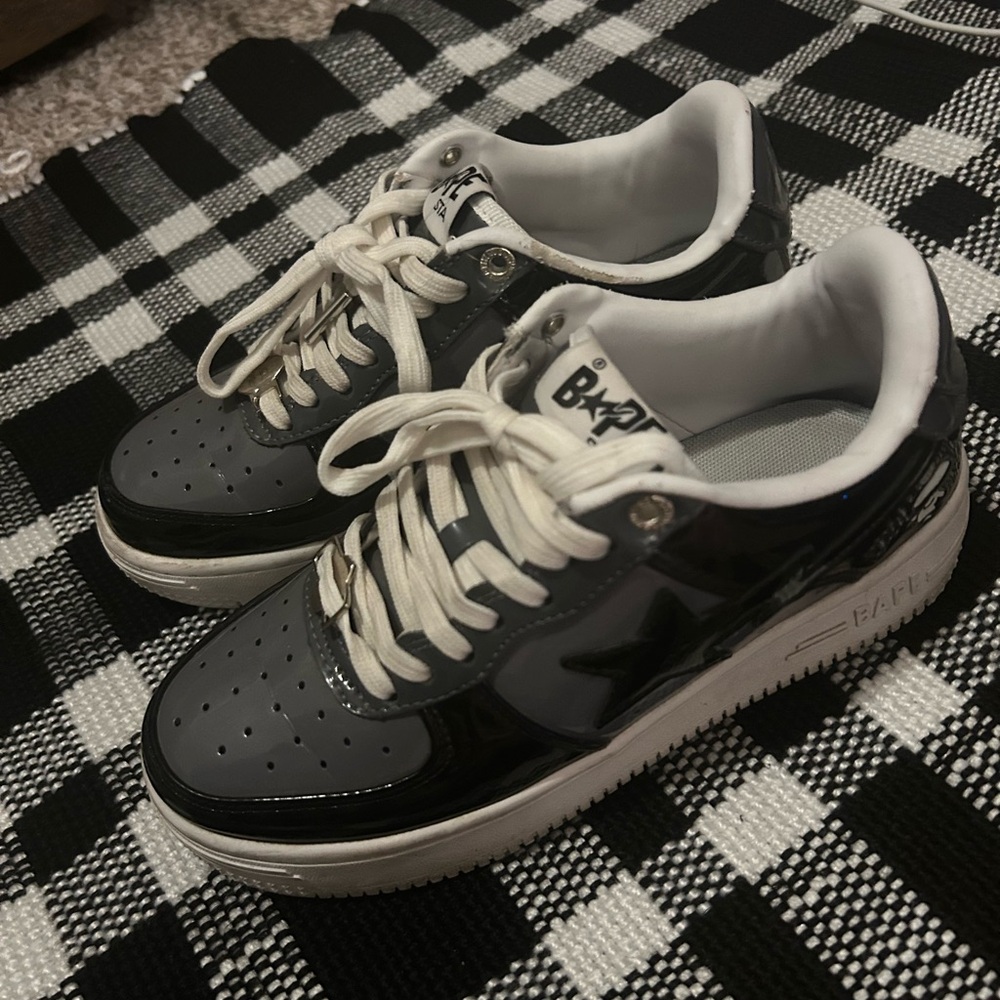 BAPE Glossy Black and White Sneakers